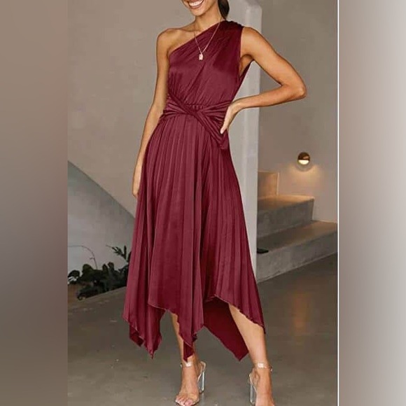 PrettyGarden Dresses & Skirts - PRETTYGARDEN Satin Dress One Shoulder Sleeveless Ruched Twist Dress